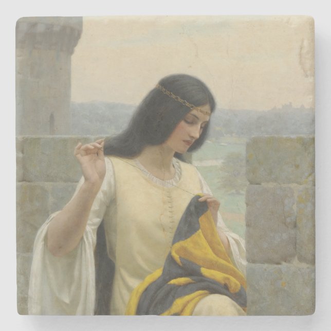 Sömning av Flagga (medeltida kvinnor) Stenunderlägg (Framsidan)