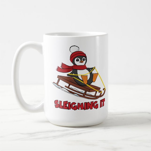 Sömning - Snö Sledding Cute Penguin Winter Kaffemugg (Vänster)