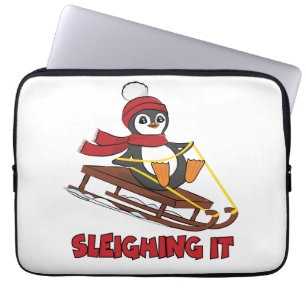 Sömning - Snö Sledding Cute Penguin Winter Laptop Fodral
