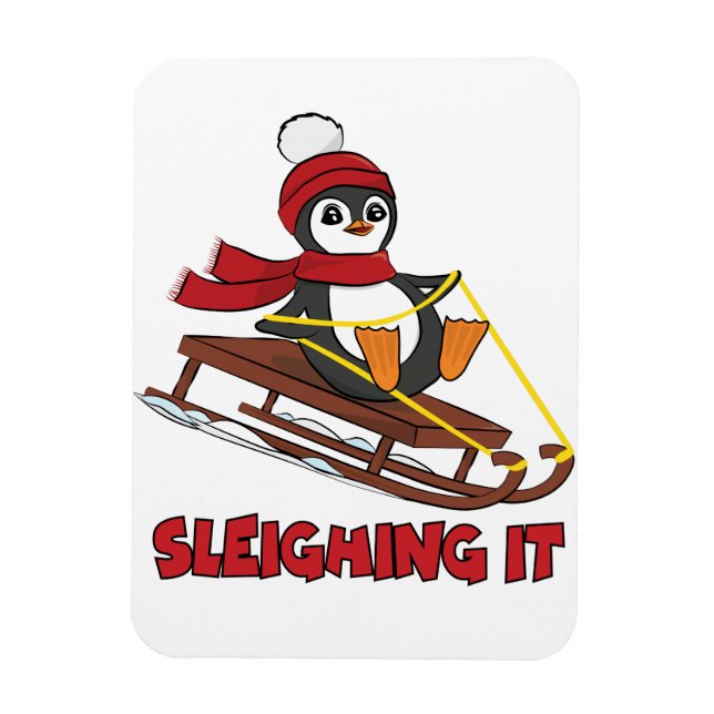 Sömning - Snö Sledding Cute Penguin Winter Magnet (Vertikal)