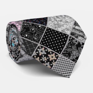 Sömnlös patchworktmonokrom svartvit grått- patr slips
