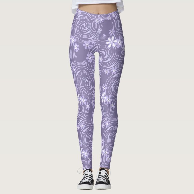 Sömnlös vivel lavander färg blommor flora leggings (Framsida)