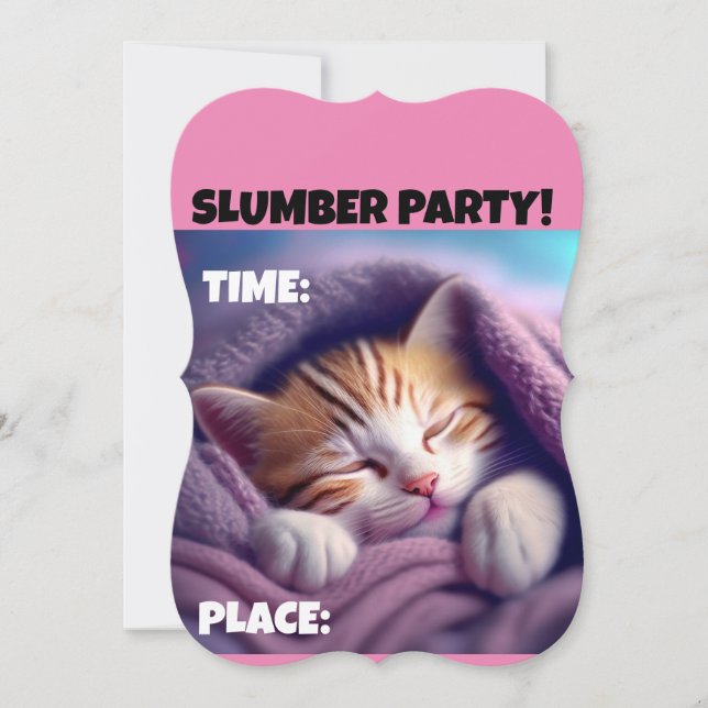 SÖMNPARTY SÖTA SOVANDE KATT INBJUDAN (Framsida)