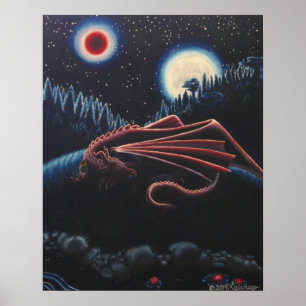 Sömpande draken och roder under Röda Måne Poster