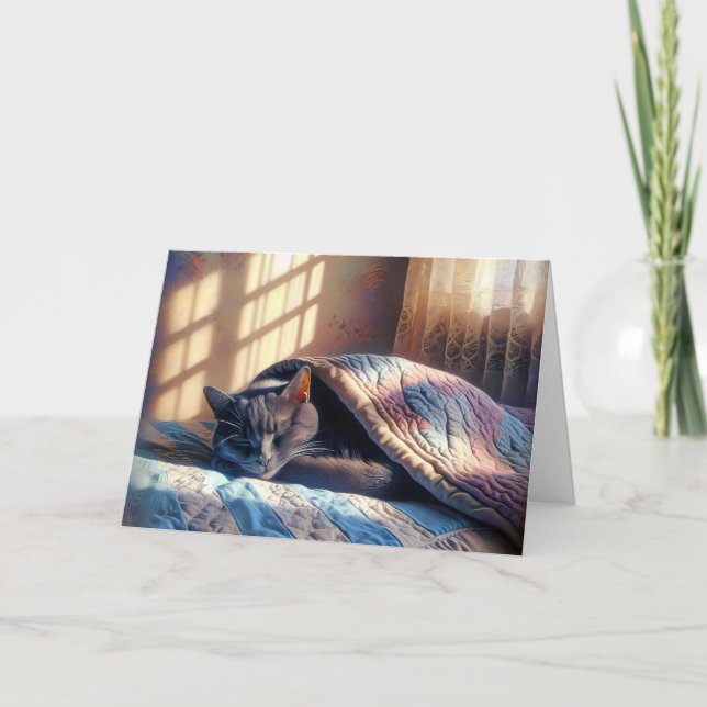 Sömpande Grått Cat Kort (Framsida)
