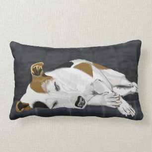 Sömpande Jack Russell on Mörk Charcoal Hund Bed Lumbarkudde