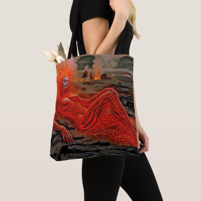 ’Sömpande magma’ - Volcanic Woman Porträtt Tygkasse (Närbild)