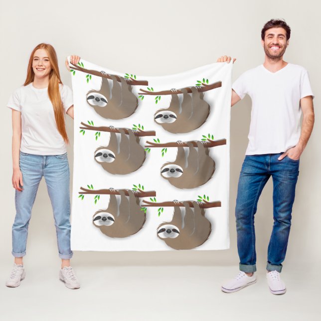 Sömpande Sloth och Wide AVakBrown Hanging Sloths Fleecefilt (På plats)