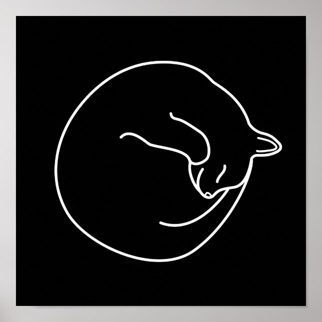 Sömpande svart katt vit vid svart utskrift poster (Framsidan)