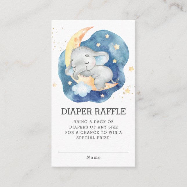 Sömpipande elefant Måne Baby Shower Raffle Tilläggskort (Framsida)
