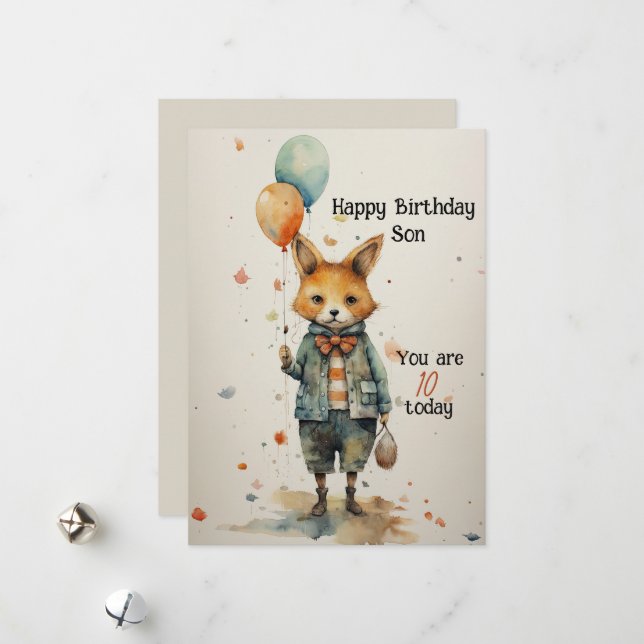 Son 10:e födelsedag Abstrakt Fox Julkort (Fram/Back In Situ)
