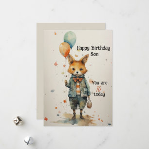 Son 10:e födelsedag Abstrakt Fox Julkort