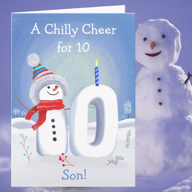 Son 10th Birthday Snowman Snowy Ten Card Kort (Skapare uppladdad)