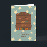 Son 12:e Birthday Cute Anpassningsbar Choco Cake Kort<br><div class="desc">Fira din sons stora dag med det här vackra 12:e-födelsedagskortet med en söt bild av chokladkakan,  färgstarka sprinkler och ett glatt "Grattis på födelsedagen"-meddelande. Det här kortet är perfekt för barn som har roligt,  fånig och söta design i kärlek. Anpassa den med ditt barns namn för en hjärtslitande födelsedagsljud.</div>