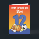 Son 12:e Birthday Sports Bollar Kort<br><div class="desc">För en speciell kille är det här speciella kortet som skickar lustiga födelsedagshälsningar. Ha det här kortet till ge för din speciella son när han går för att fira sin 12:e-födelsedag.</div>