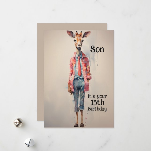 Son 15:e födelsedag Abstrakt Giraffe Julkort (Fram/Back In Situ)