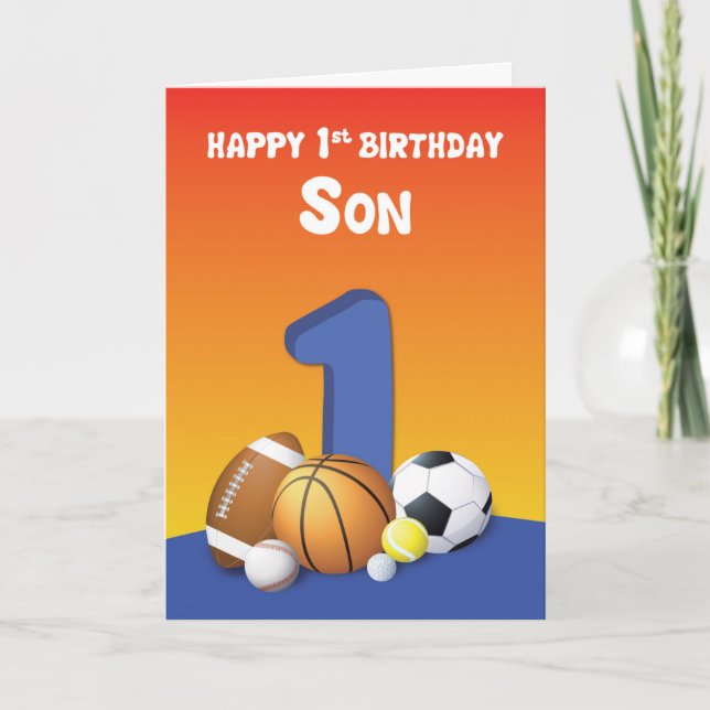 Son 1:a födelsedag Sports Bollar Kort (Framsida)