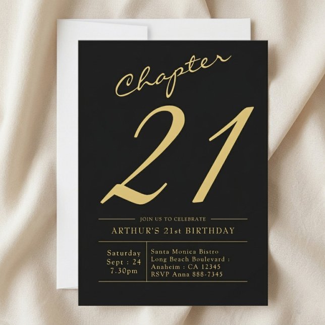 Son 21-årsdag 21 år Svart Guld Fest Inbjudningar (21st birthday invite, light colour background.)