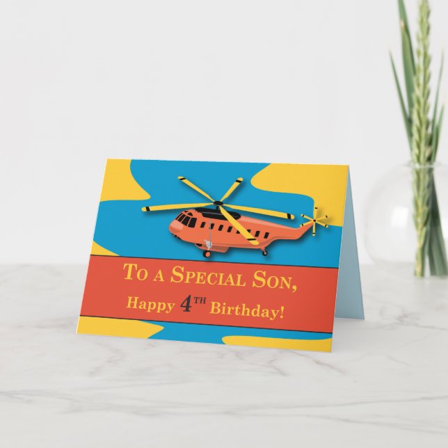 Son, 4e födelsedagen med helikopter kort (Framsida)