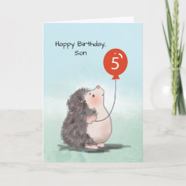 Son 5:e födelsedagen Cute Hedgehog med Balloon Kort