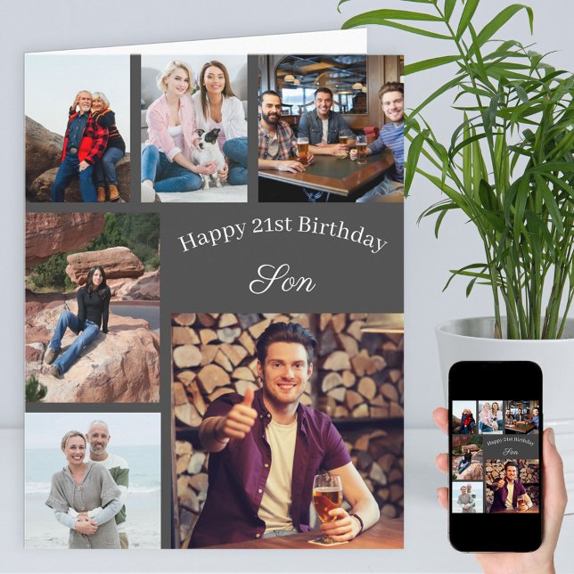 Son 6 Photo Collage any age Big Birthday Kort (Skapare uppladdad)