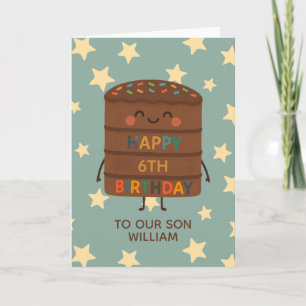 Son 6e Birthday Cute Anpassningsbar Choco Cake Kort