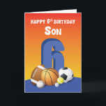 Son 6e Birthday Sports Bollar Kort<br><div class="desc">Stora och små bollar är utspridda på kortets framsida. Tillsammans med bollar är det stora nummer sex som står högt i centrum. Det enda kortet till ge din djupaste son när han firar sin 6e-födelsedag. Hämta den här till honom idag!</div>