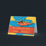 Son, 7:e födelsedag med helikopter kort<br><div class="desc">Helikoptrar är ett populärt tema bland pojkar i denna tid. Det här är en färgad helikopter,  som ska fånga din morsons uppmärksamhet på sin 3:e födelsedag!</div>