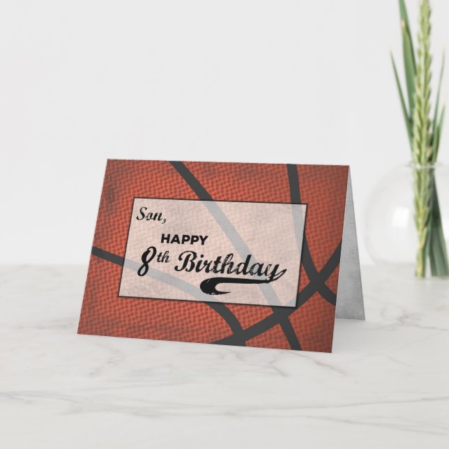 Son 8:e födelsedag Basketball Large Distress Sport Kort (Framsida)
