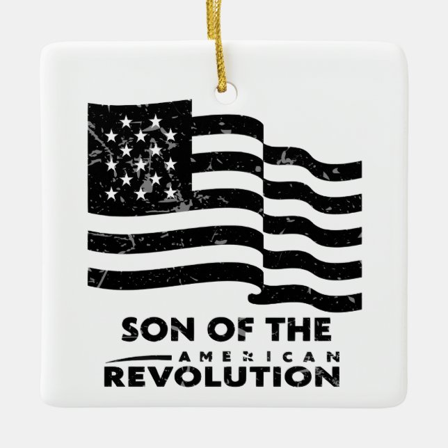 Son av den amerikanska revolutionen SAR US FLAG Julgransprydnad Keramik (Framsida)