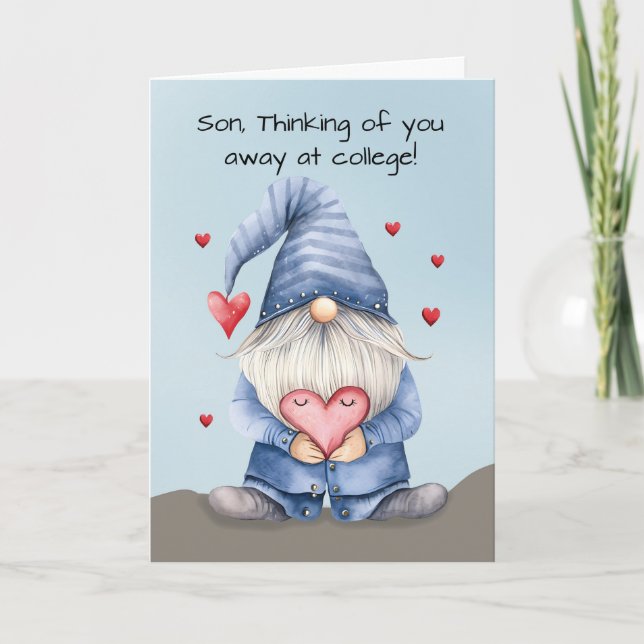 Son Away på College Valentine Funny Gnome Denim Kort (Framsida)
