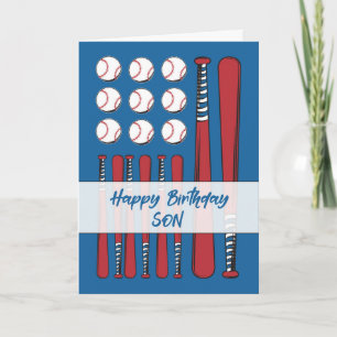 Son Baseball Flagga Birthday Rött vitt blått Kort
