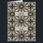 Son Birthday Abstrakt Mandala Design Hälsningskort<br><div class="desc">Ett roligt sätt att önska din son en grattis på födelsedagen. Detta kort har en mycket manlig känsla och består av sammanlåsande geometriskt figurer. Huvuddelen av färg är brun,  med svart och vitt. Ett underbart kort som en man kommer att uppskatta. Vänstern berättar hur mycket han elak till dig.</div>
