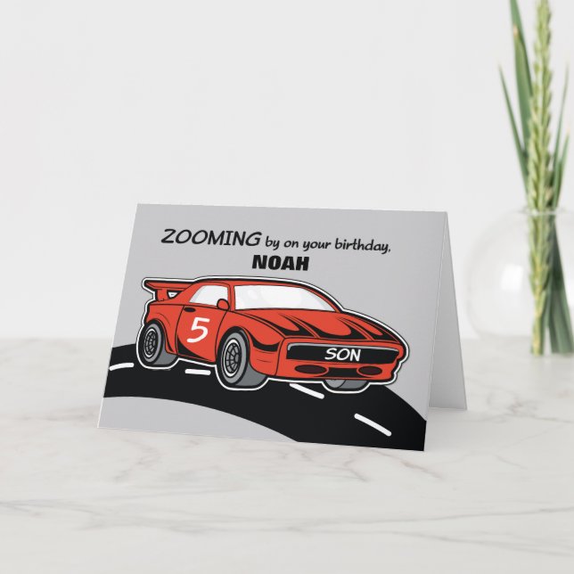 Son Birthday Age 5 Red Sports Car Kort (Framsida)