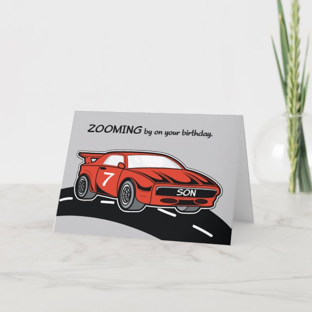 Son Birthday Age 7 Red Sports Car Kort (Framsida)