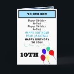 Son Birthday Balloons Muffinsar NAMN Kort<br><div class="desc">Grattis på födelsedagen SON är skrivet i svart och himlar blå typografi. Lägg till NAMN. 10:e födelsedagen eller Valfri ålder (ta bort om du vill lämna tomt om du vill vända dig till PAPPA, UNCLE, GRANDFATHER). Personalisera Son, eller till vår morson, Godson, etc. Du är så Speciell med ett rött...</div>
