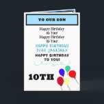Son Birthday Balloons Muffinsar NAMN Kort<br><div class="desc">Grattis på födelsedagen SON är skrivet i svart och himlar blå typografi. Lägg till NAMN. 10:e födelsedagen eller Valfri ålder (ta bort om du vill lämna tomt om du vill vända dig till PAPPA, UNCLE, GRANDFATHER). Personalisera Son, eller till vår morson, Godson, etc. Du är så Speciell med ett rött...</div>