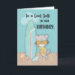 Son Birthday Beach Coola Raccoon i Sunglasses Kort<br><div class="desc">Titta på coolan hälsning du coolor son på hans födelsedag. Men innan den här solglaset med tvättbjörn kan göra,  så ska du få en kopia av kortet först till ge din son på firande på hans speciella dag.</div>