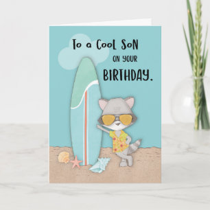 Son Birthday Beach Coola Raccoon i Sunglasses Kort