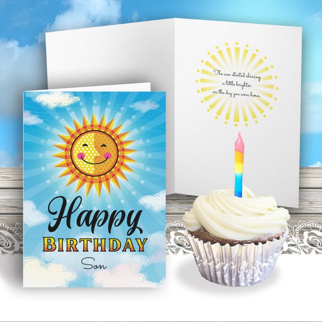 Son Birthday Gult Smiling Sol Card Kort (Skapare uppladdad)