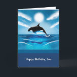 Son Birthday med Orca Whale i Ocean Kort<br><div class="desc">Önska din son en val av bra medan han firar sin födelsedag mycket snart. Kortet visar en orca val som hoppar ut från havet på framsidan. Perfekt för en son som kärlek havsdjur.</div>