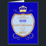 Son Birthday med Shield Hälsningskort<br><div class="desc">Önska din son i grattis på födelsedagen med en royal sköld. En gyllene krona sitter över en sköld med guldskrov. Säg till din son att han är bäst på ett vanligt medeltida sätt!</div>