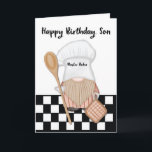 Son Birthday Whimsical Gnome Baker Baking Kort<br><div class="desc">Absolut! Ett snyggt och spännande Son Birthday-kort med en underbar gnombbagare. På kortets framsida visas en berömvärd gnom som donerar en charmerande bagerihatt, som är nedsänkt i gryningen. Med en träsked i handen, framstår gnomen som ett lekfullt och eländigt uttryck, som utstrålar en känsla av värme och lycka. Gernomet ställs...</div>
