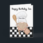 Son Birthday Whimsical Gnome Baker Baking Kort<br><div class="desc">Absolut! Ett snyggt och spännande Son Birthday-kort med en underbar gnombbagare. På kortets framsida visas en berömvärd gnom som donerar en charmerande bagerihatt, som är nedsänkt i gryningen. Med en träsked i handen, framstår gnomen som ett lekfullt och eländigt uttryck, som utstrålar en känsla av värme och lycka. Gernomet ställs...</div>