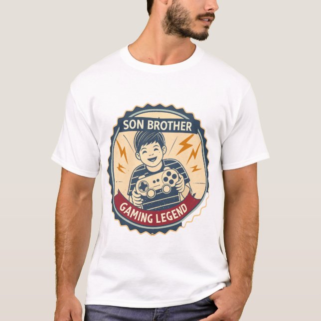 Son Brother Gaming Legend Retro Gamer Kid Badge  T Shirt (Framsida)