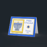 Son Chanukah Contemporary Menorah Kort<br><div class="desc">Lycklig Chanukah Dearest Son,  contemporary menorah med blåljus,  pappert hälsningskort. Digital illustration med en upplyst menorah och en David-stjärna. Art,  bild och versell copyright © Shoaff Ballanger Studios,  2024.</div>