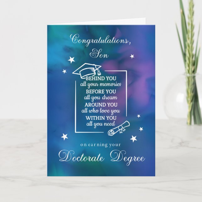 Son Doctorate PHD Studenten Grattiss Quote Kort (Framsida)