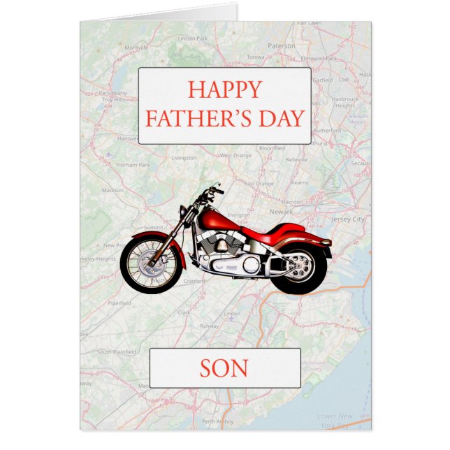 Son Fars dag med Karta och motorcykel Hälsningskort (Framsidan)