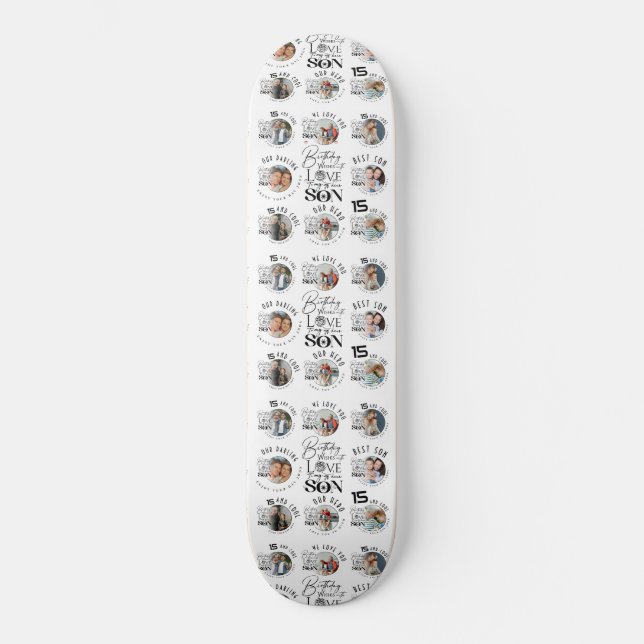Son Födelsedag 8 Foto Collage Typografi  Mini Skateboard Bräda 18,5 Cm (Framsida)