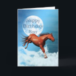 Son födelsedagskort med sprithäst kort<br><div class="desc">En häst med kastnussprit som glider mot bakgrund av måne och molnen. Se hela intervallkorten i min butik. http://www.zazzle.com/eggznbeenz</div>